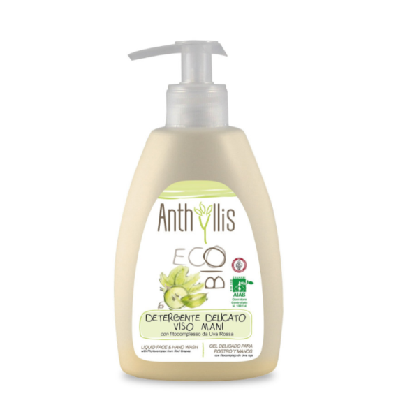 Płyn do mycia rąk i twarzy z fitokompleksem z czerwonych winogron, CERTYFIKOWANY, ECO BIO, 300 ml, Anthyllis, Pierpaoli